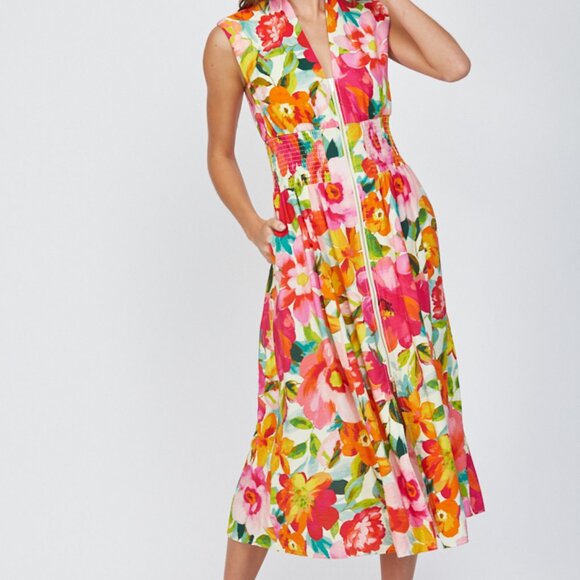 NWT Fate Floral Zip Front Sleeveless Midi Dress – Ivory Multi - Picture 1 of 9